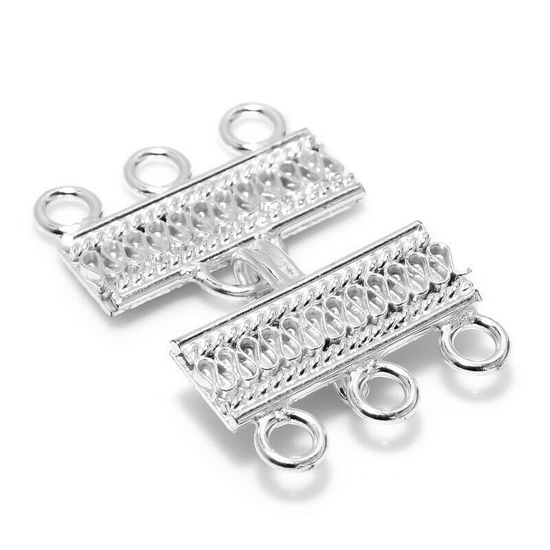 1 SET 40X22MM BALI TOGGLE CLASP 3 STRAND STERLING SILVER PLATED 533 THA-53