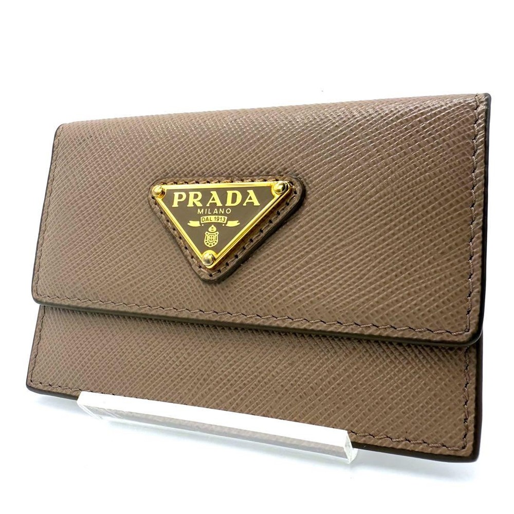 Prada Saffiano Leather RFID Card Case in Pink Beige with Triangle Logo