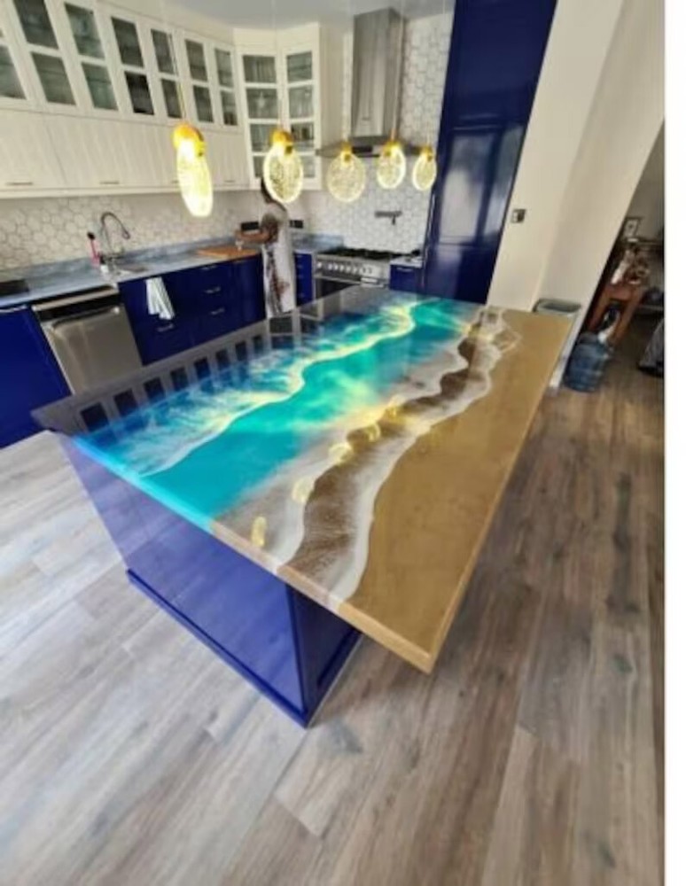 Modern Ocean Epoxy Counter Slab for Kitchen Tops - Christmas Sale-image