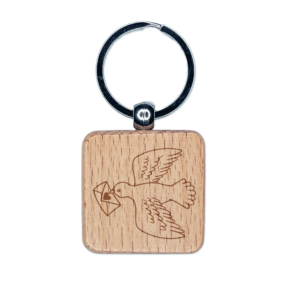 Messenger Bird Dove Anniversary Valentine's Day Engraved Wood Square Keychain