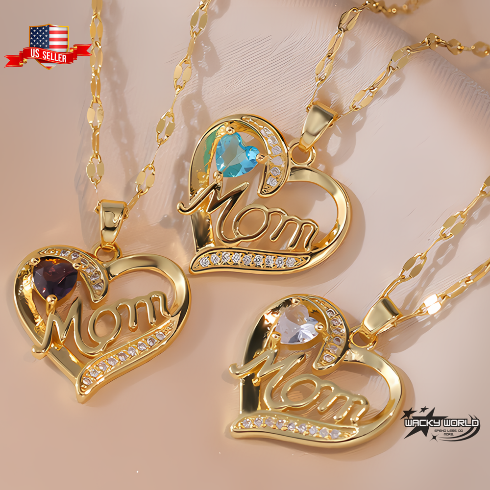 Mothers Day Gift 14K Gold Plated Mom Heart Pendant Necklace Women Wife Jewelry-image