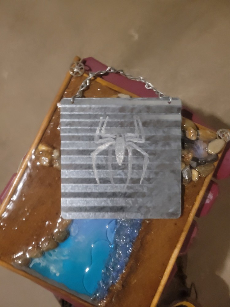 Metal Engraved Spider Sign
