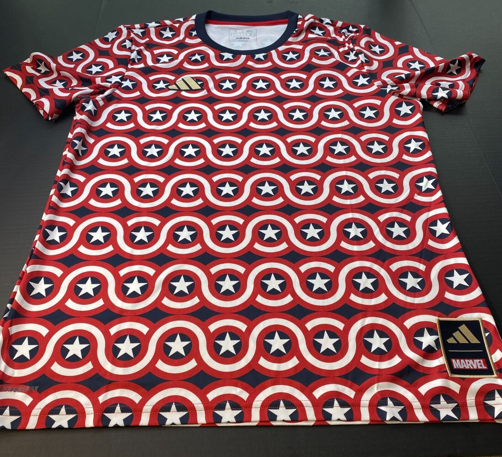 Adidas Marvel Captain America Shirt Size L Slim Fit Red White & Blue mens new