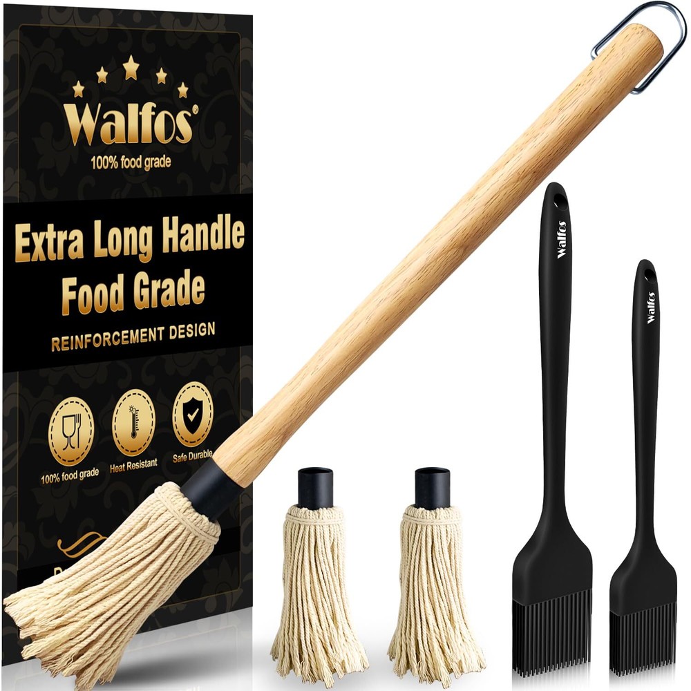 Basting Brush Silicone and BBQ Mop, Grill Basting Mop with 3 Heads and 2Pcs P...