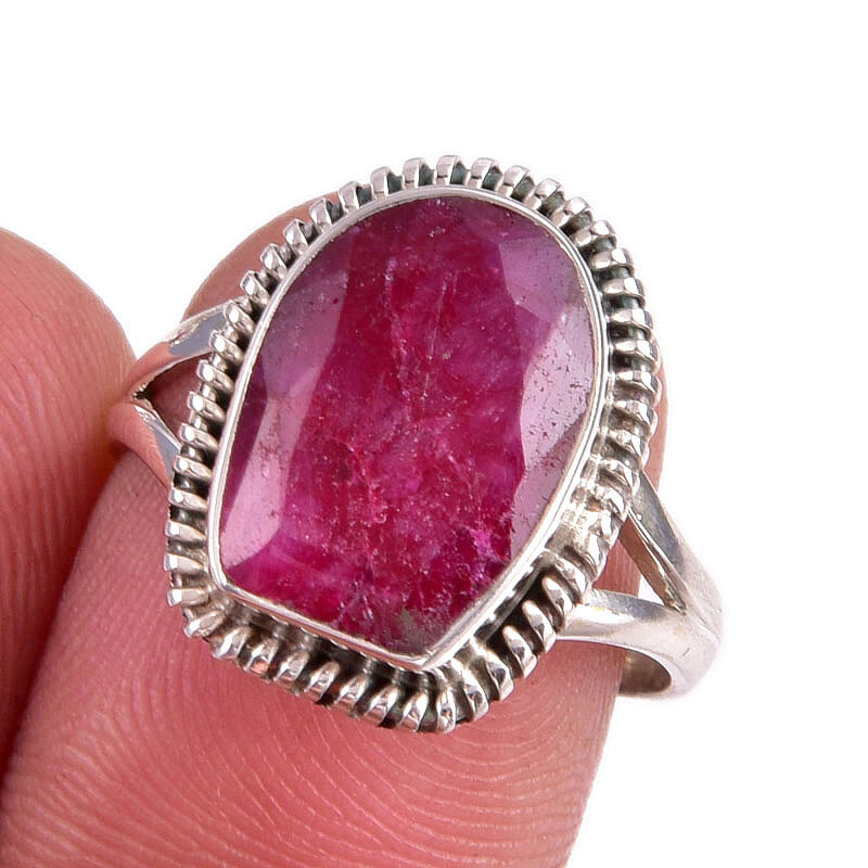 Red Ruby(Simulated) Gemstone Handmade 925 Sterling Silver Gift Ring S.7.5