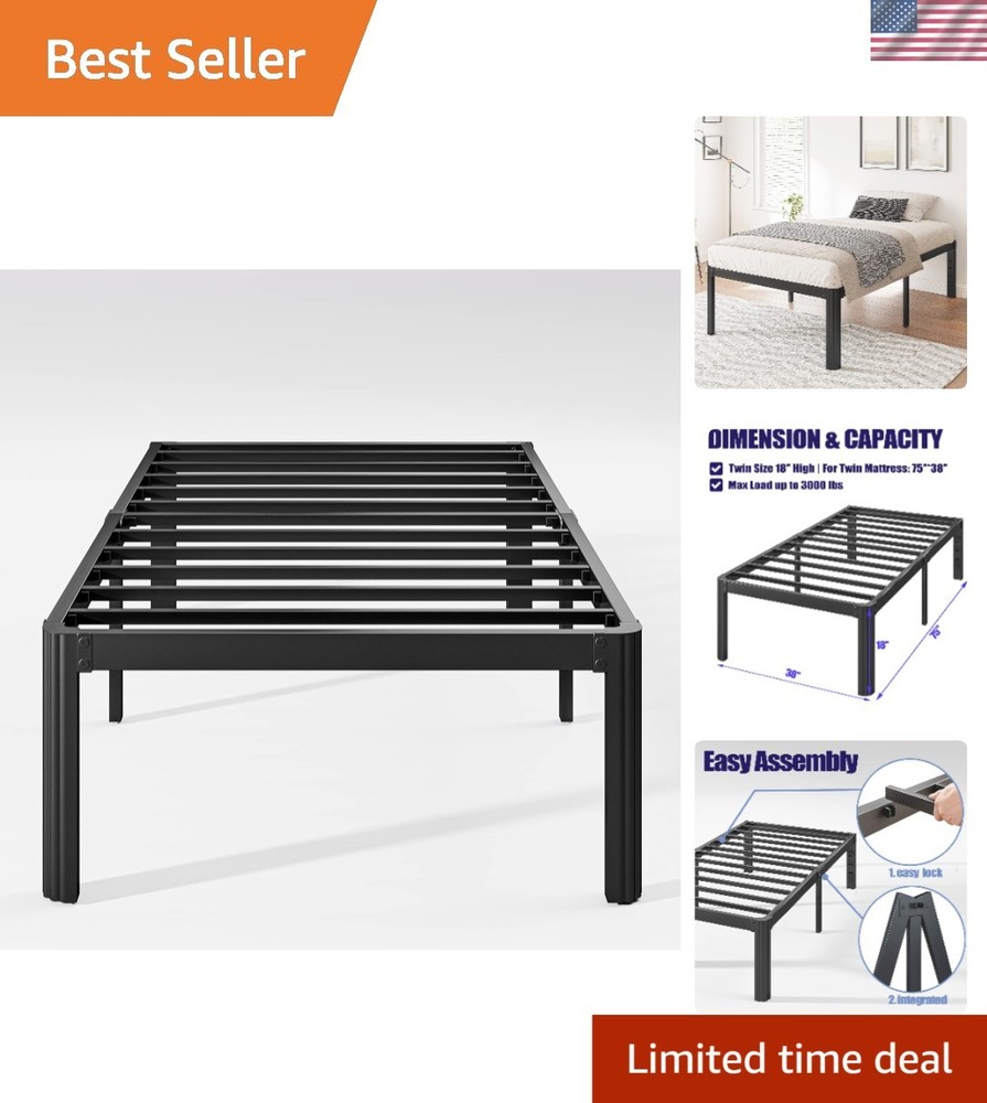 Elegant 18in Twin Bed Frame - Sturdy Metal, Easy Assembly, Noise-Free Comfort