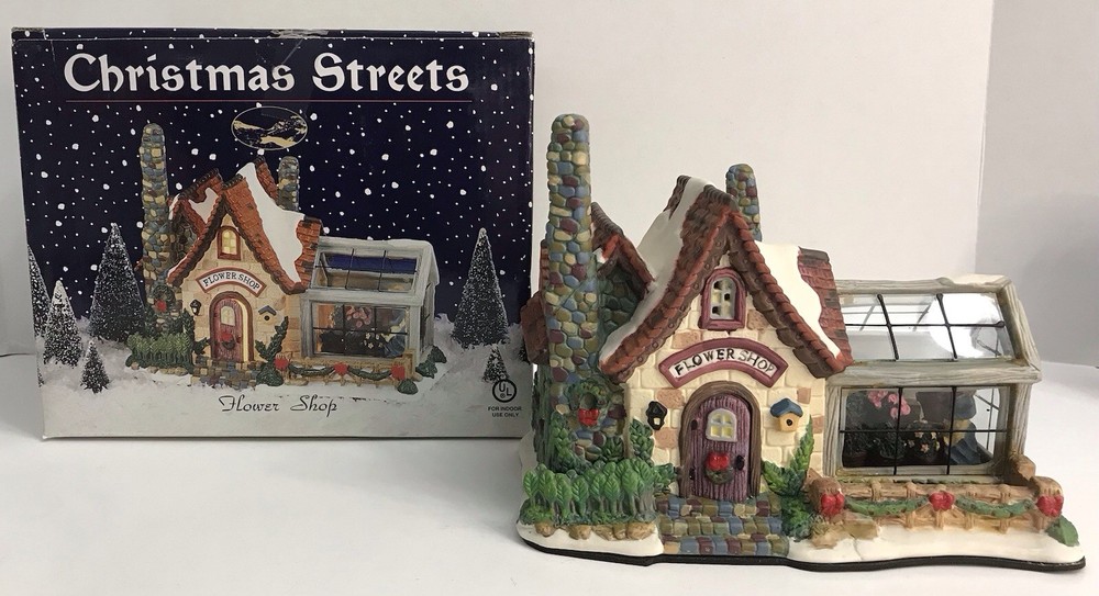 Vintage Christmas Street FLOWER SHOP Village Building Greenhouse *No Light Cord*