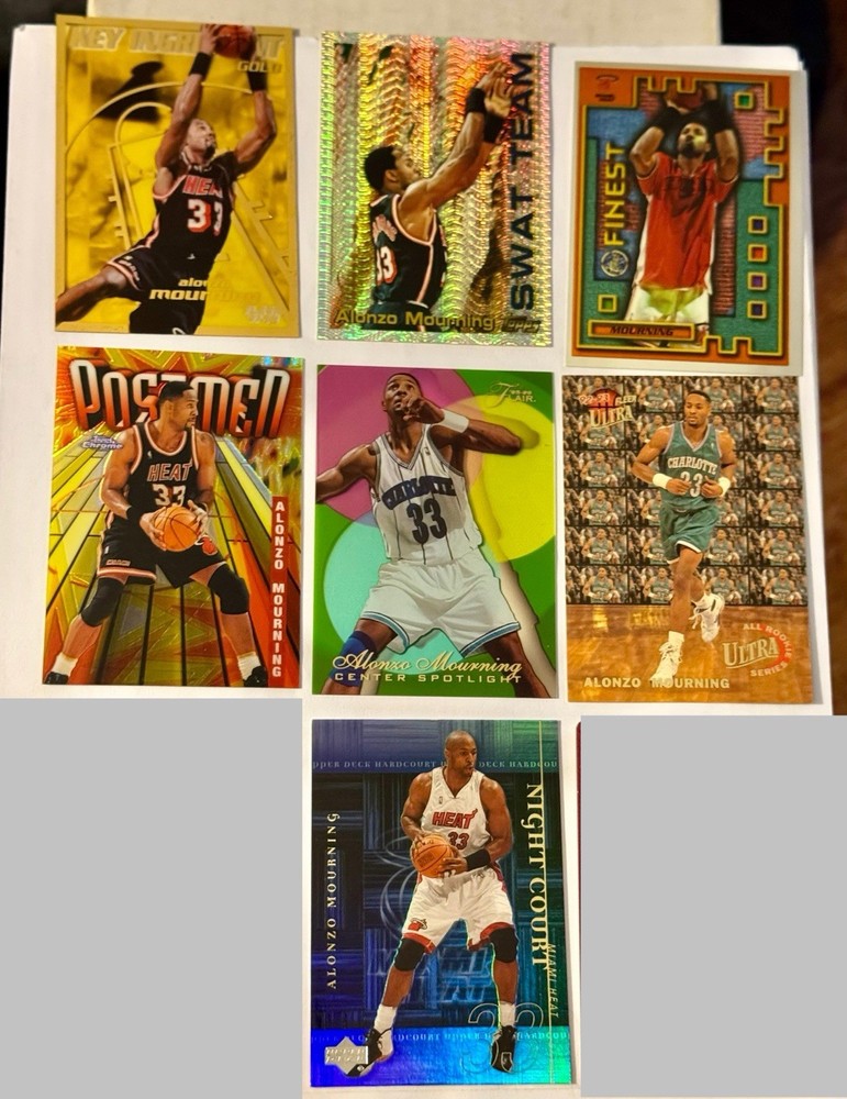 Alonzo Mourning 7-Card Lot Ultra Fleer Gold Flair Upper Deck Topps Chrome