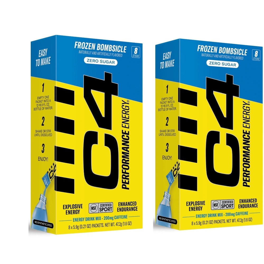 2 Pack C4 Performance Energy Powder Mix Bombsicle, 8 Sticks Each