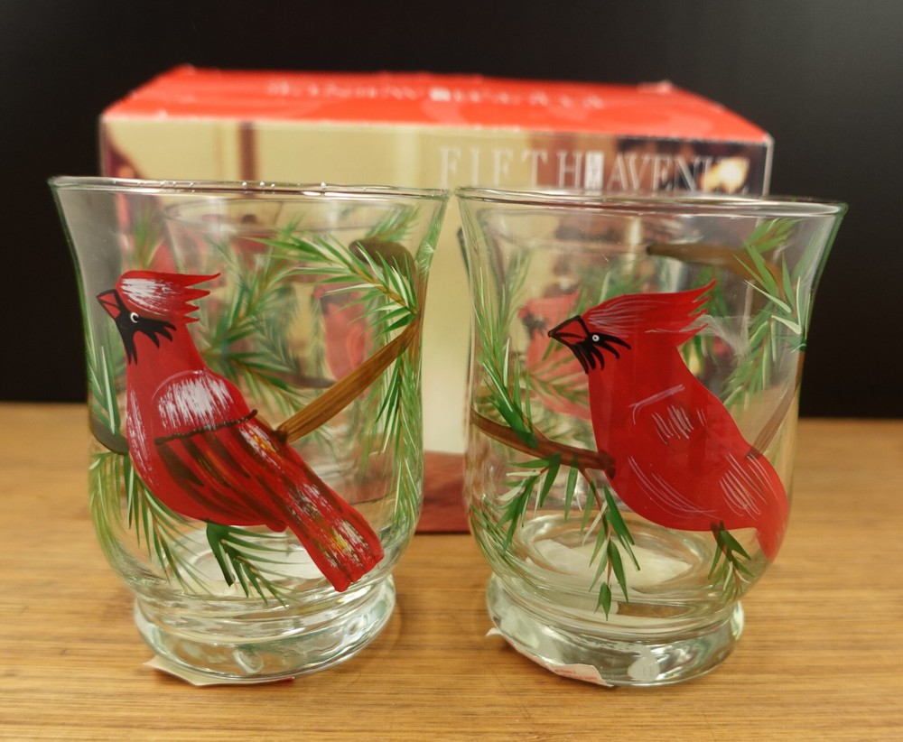 Fifth Avenue Set of 2 Hand-Painted 4.5-Inch Cardinal Crystal Votives