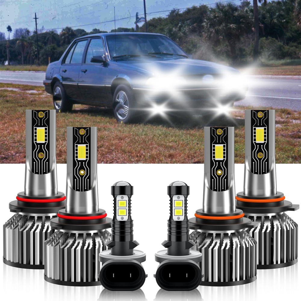 6x LED Headlight Kit Fog light Bulb 6500K white For Pontiac Sunbird 1989-1990