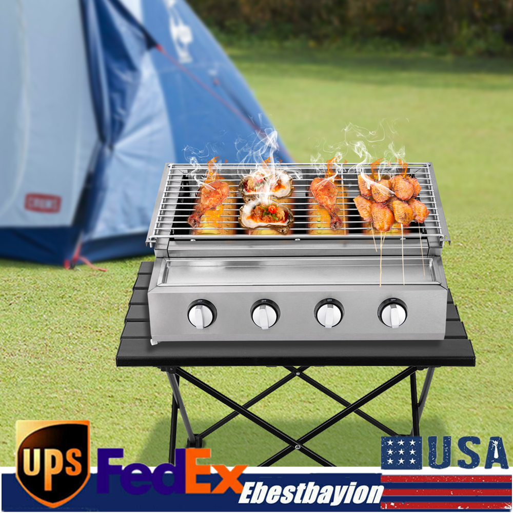 Stainless Steel Commercial Gas BBQ Grill With Stainless Steel Griddle (4 Burners