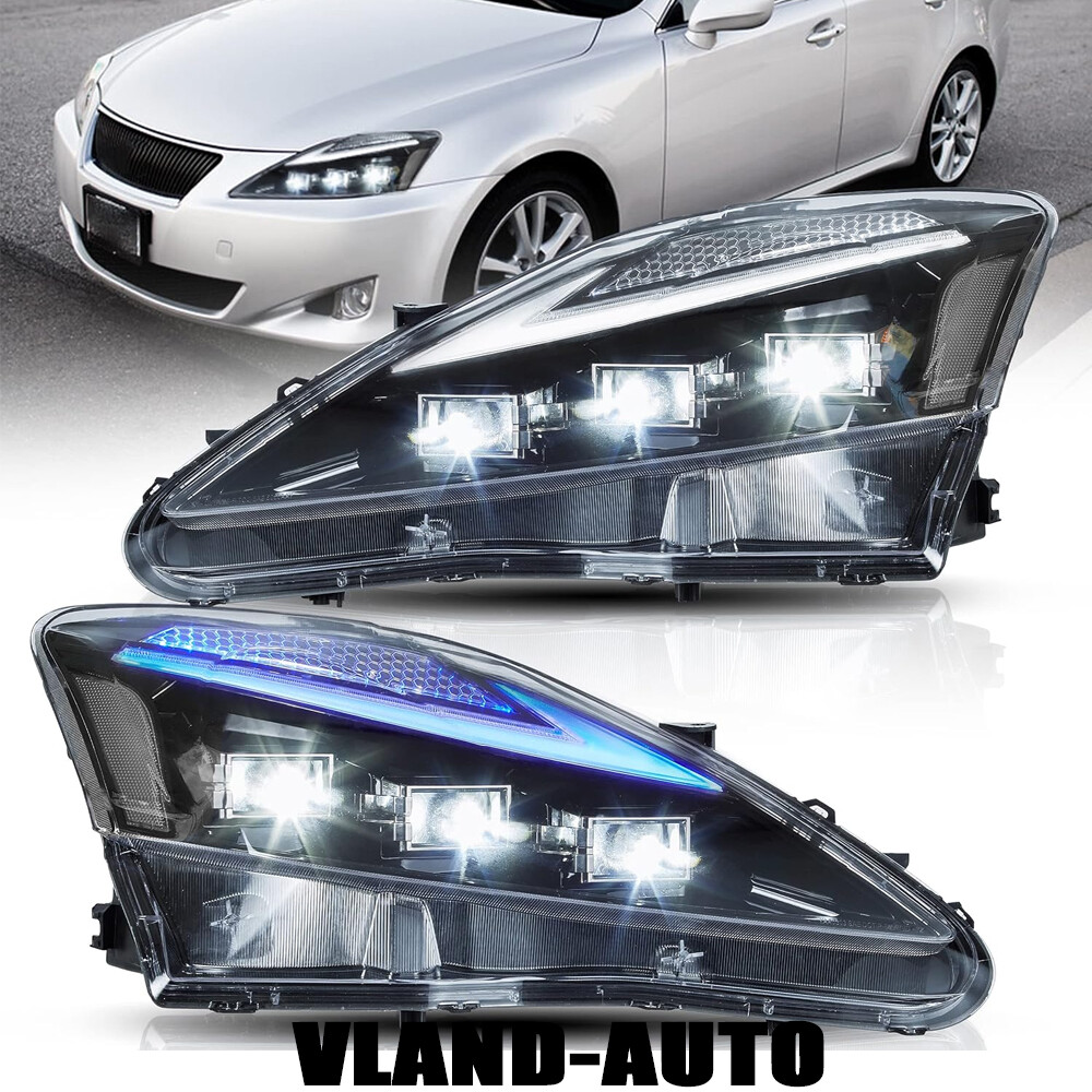 2X VLAND LED Headlight Assembly Fit 2006-2013 Lexus IS250 IS350 w/Blue Start-up