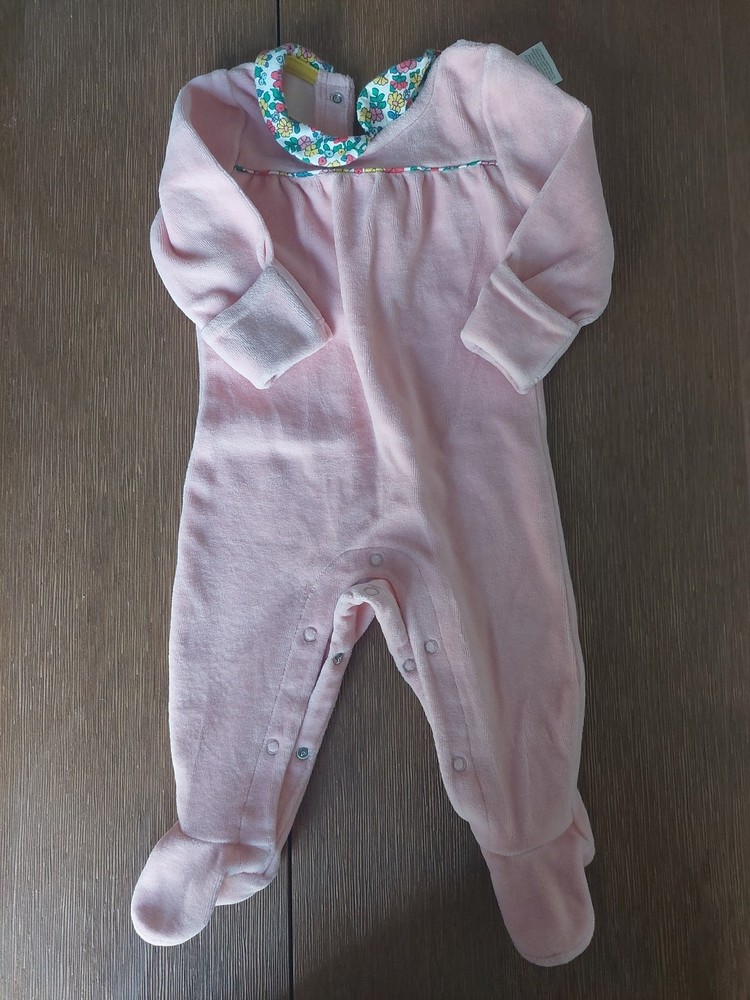 Baby Boden Collared Velvet 3-6 Month Girl One-Piece Footed Outfit Pink Floral