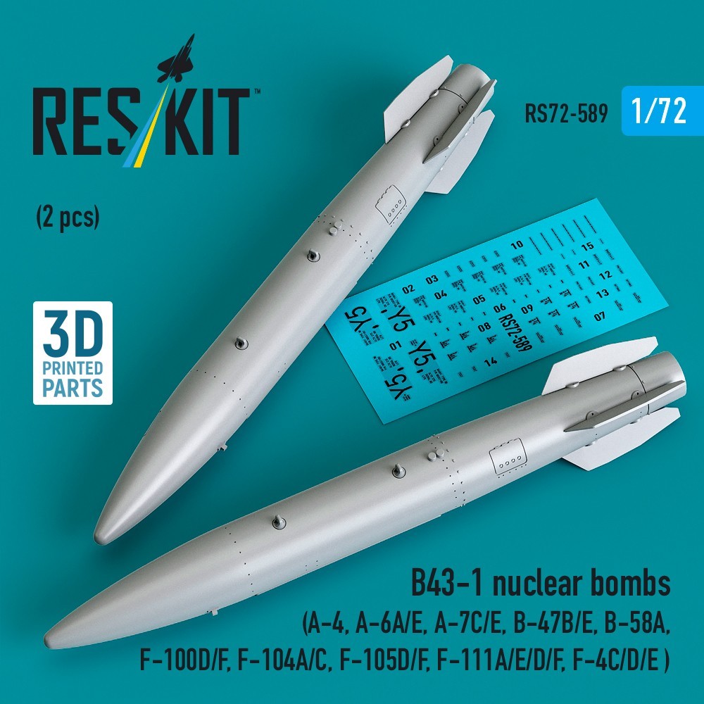 1/72 B43-1 Nuclear Bombs Resin Aircraft Weapons Set (2 pcs) ResKit RS72-0589
