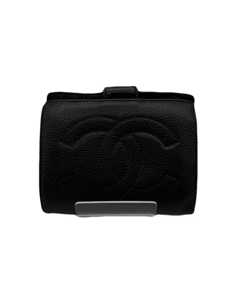 CHANEL Wallet Leather Black USED E0530-179