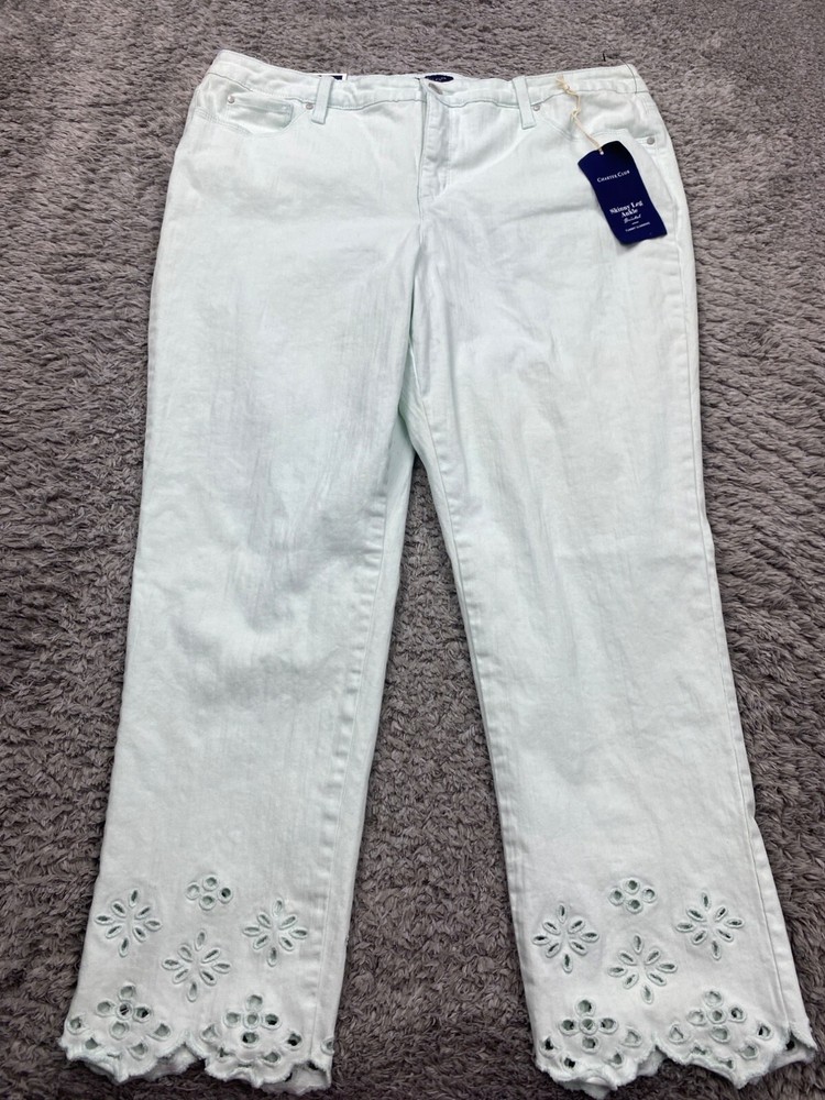 Charter Club Jeans Women 18 Mint Green Bristol Skinny Ankle Crochet Hem Pant NWT