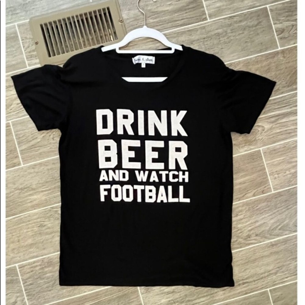 Beer Football T-shirt Ladies drink small black short sleeve