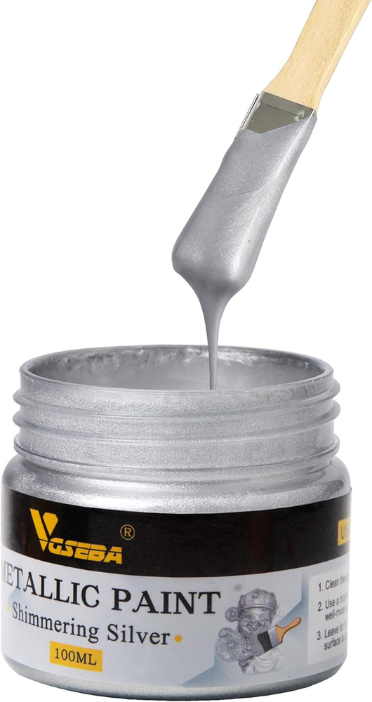 Acrylic Paint Metallic Silver, Non Toxic, Non Fading, 100Ml Silver Leaf Paint fo
