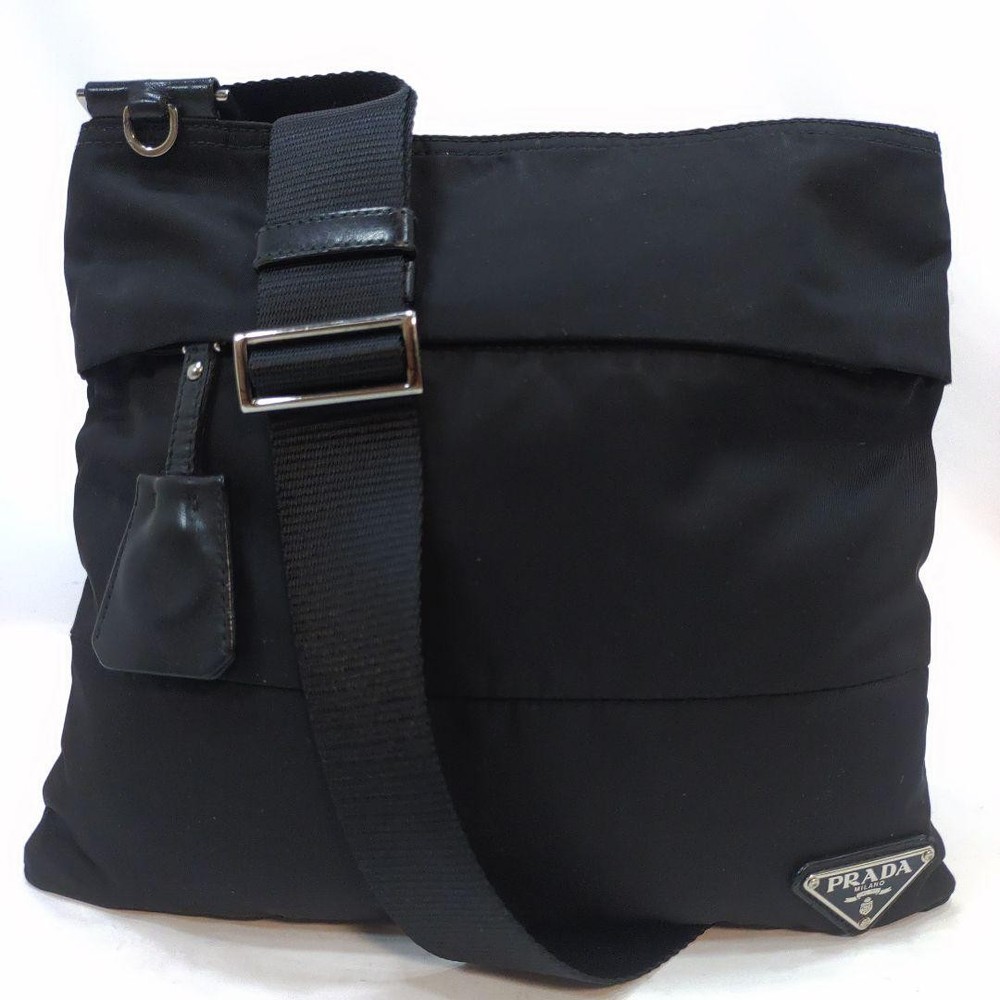 Prada Black Quilted Leather & Nylon Sacoche Shoulder Bag