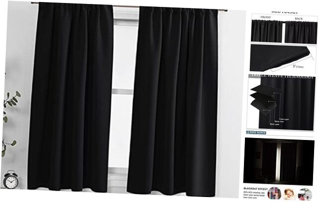 Black Thermal Curtains - 2 Panels 42x54 Inch Insulated Drapes for Windows