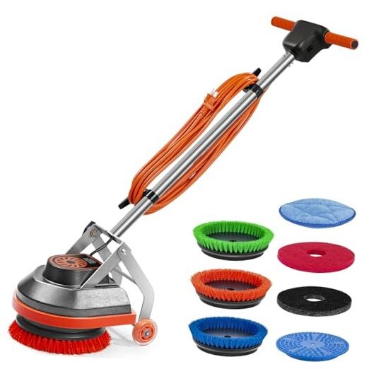 Heavy Duty Commercial Floor Scrubber with Brushes and Pads for Deep Cleaning