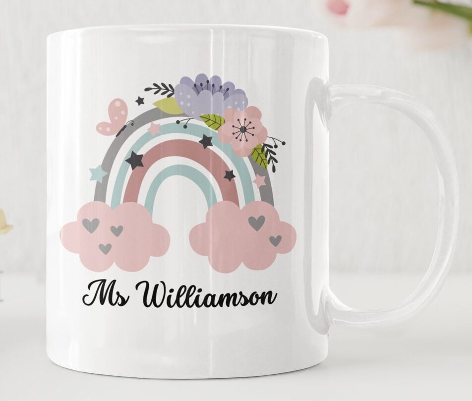 Personalised Teacher Mug Teaching Assistant Mug Rainbow End Of Term Gift Teacher