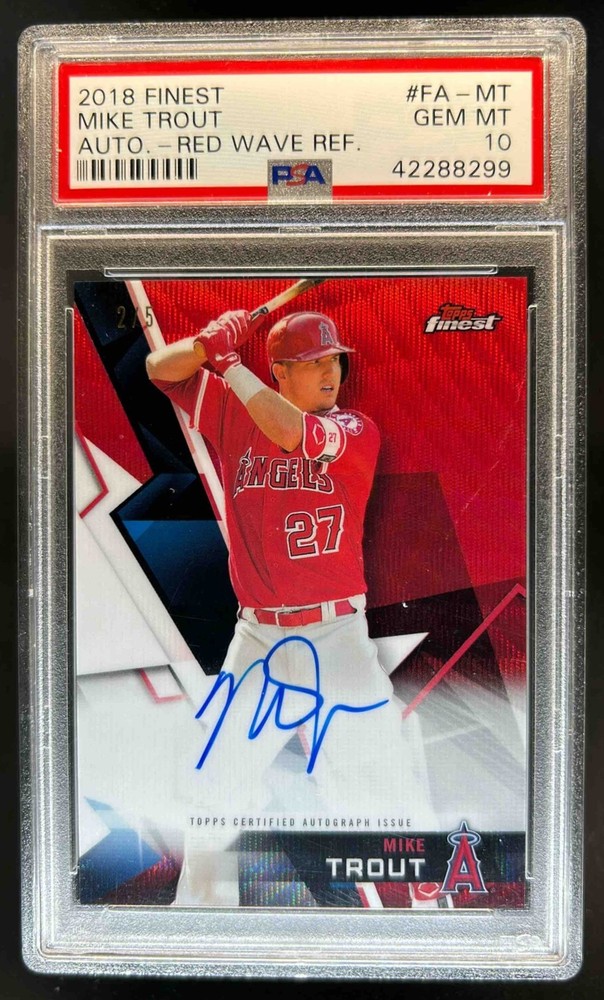 2018 Finest Mike Trout Auto Red Wave #1/5 Angels PSA 10