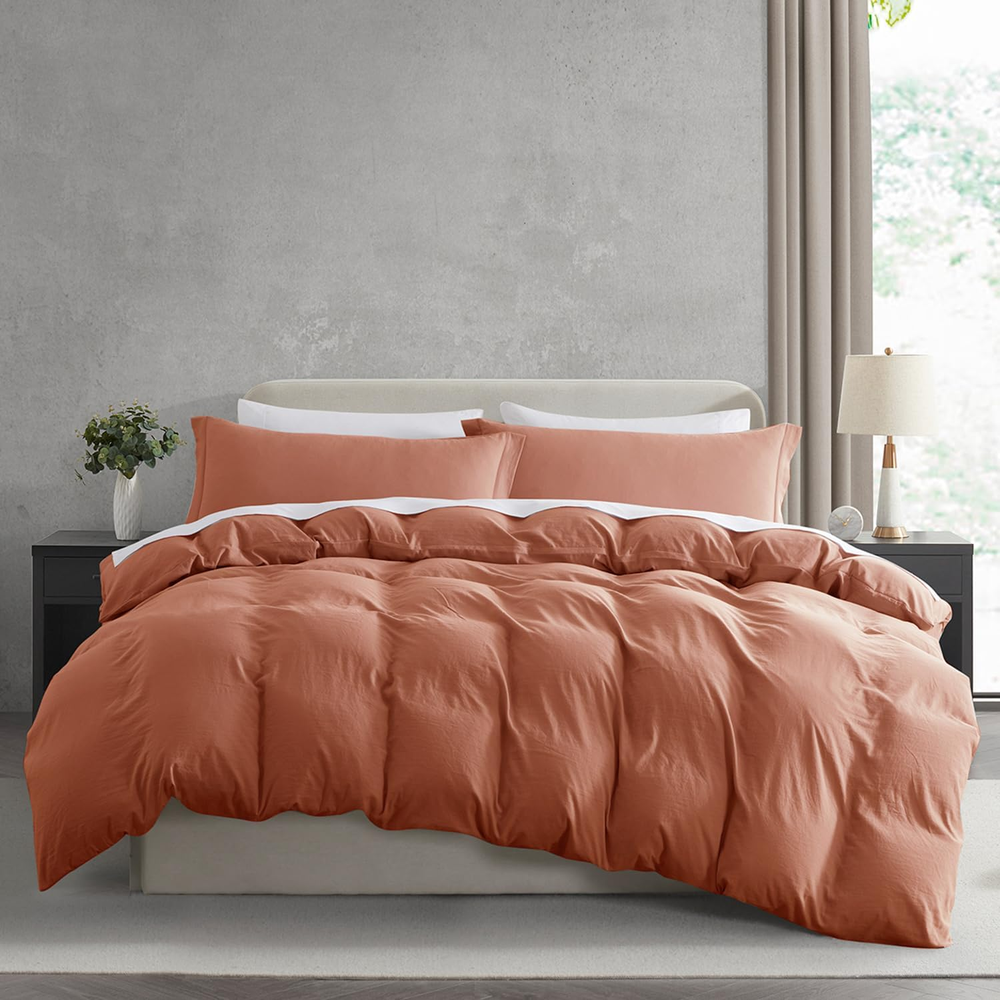 Rust Duvet Cover King Size - Soft Prewashed King Duvet Cover Set, 3 Piece, with