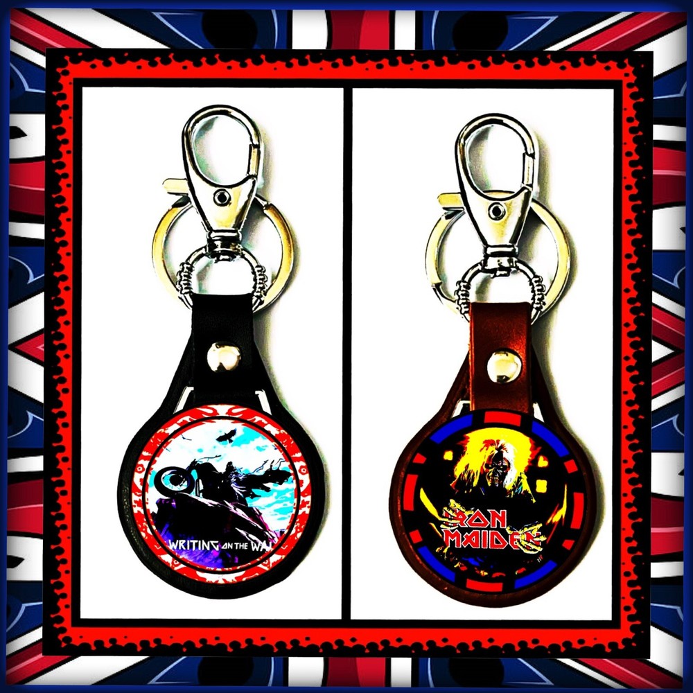 IRON MAIDEN 🇬🇧THE WRITING ON THE WALL 🇬🇧 TWO LEATHER KEYCHAINS