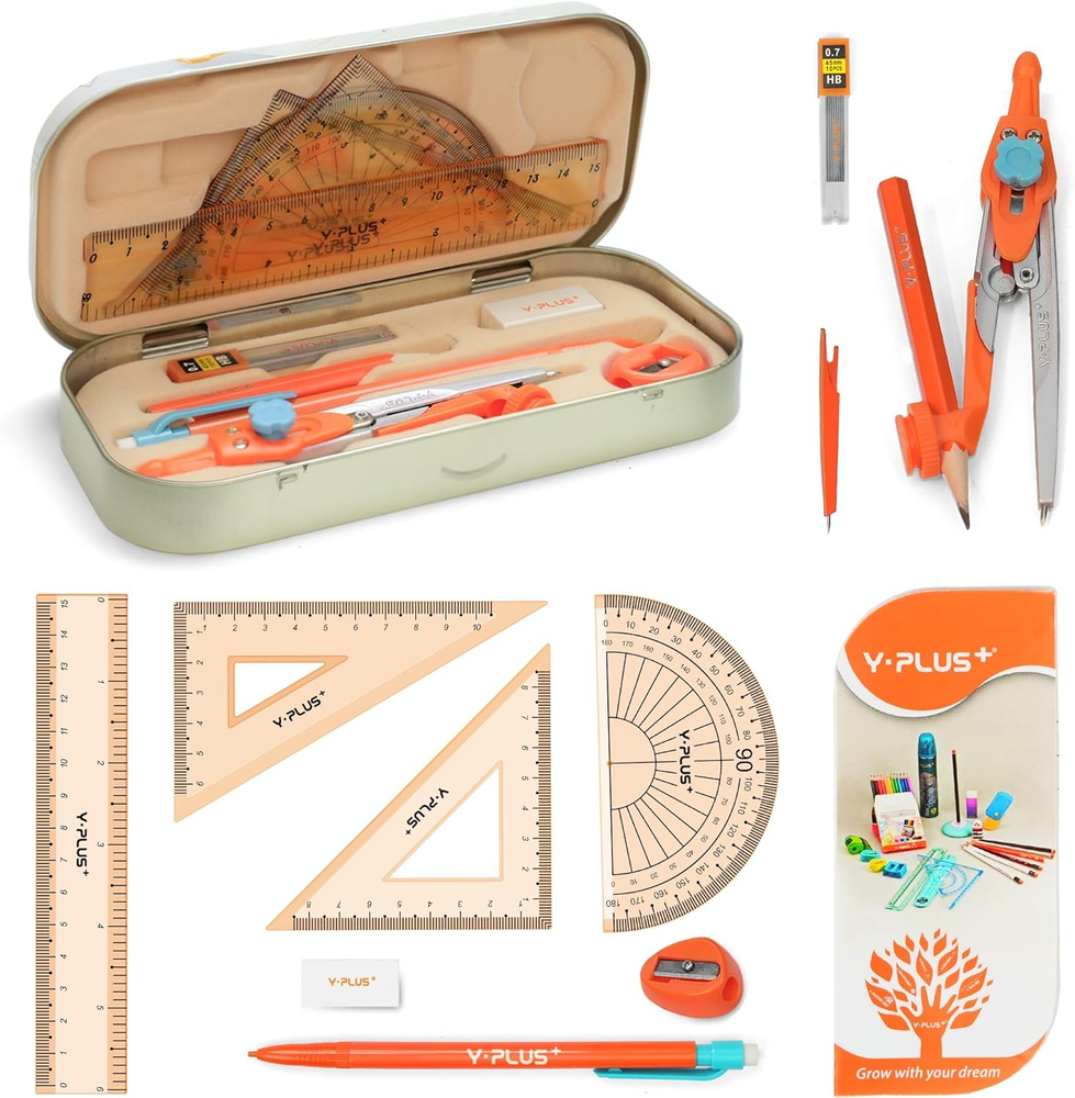 Geometry Set for Students, Math Protractor Compass with Rulers, Box of Protactor