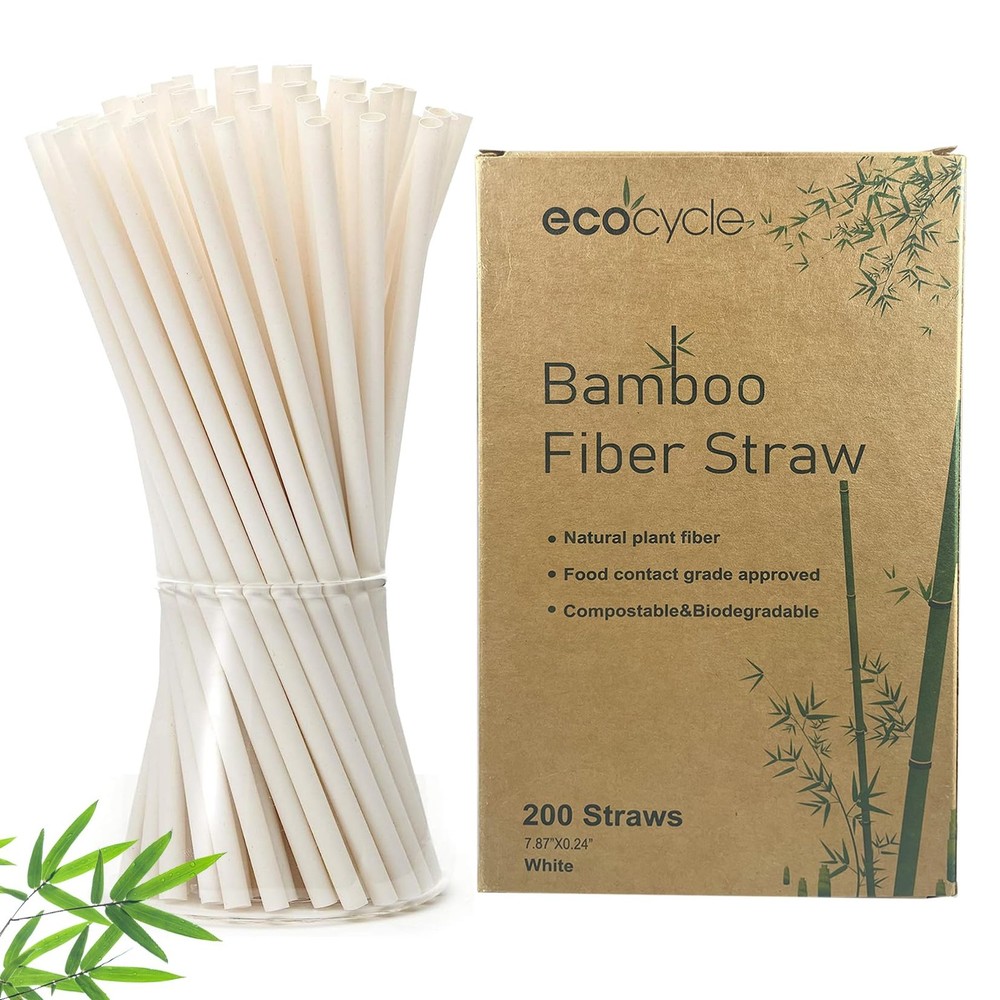 Biodegradable Disposable Bamboo Fiber Straws- 200pcs | 7.8'' Inch | Compostab...