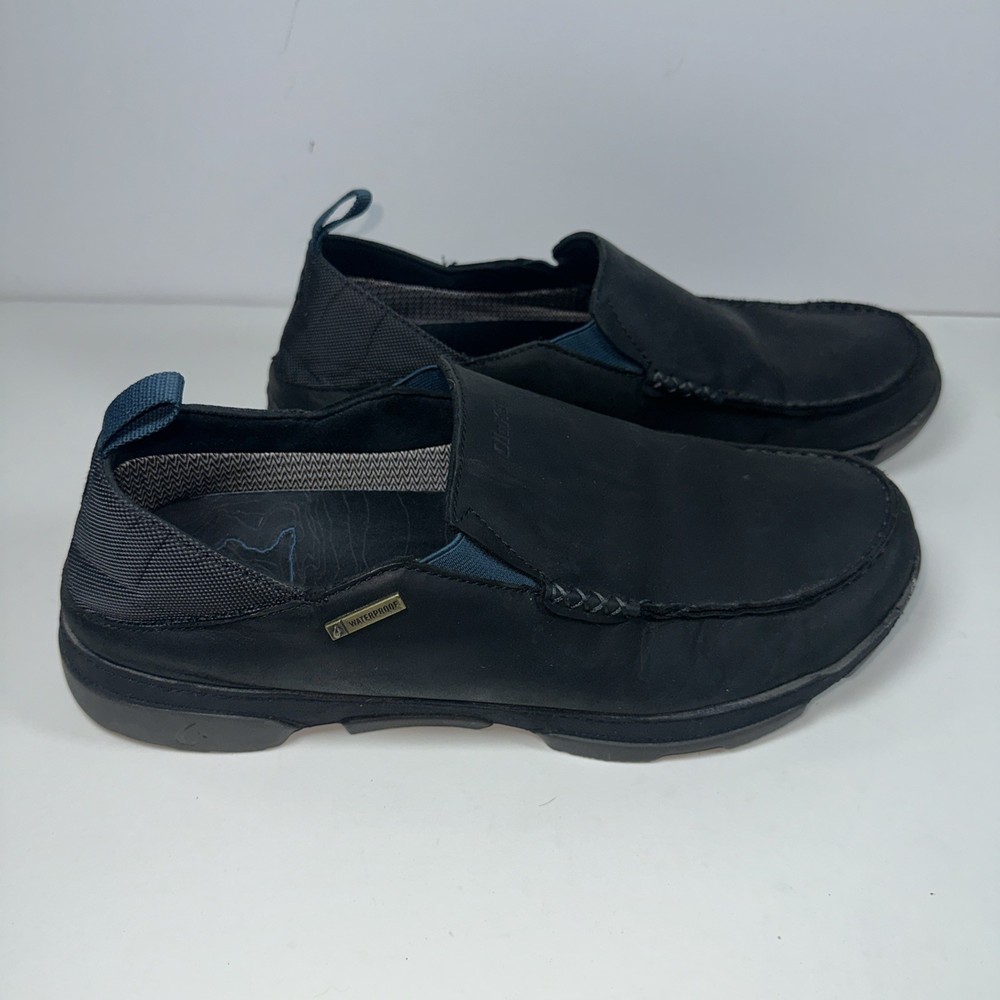 OluKai NA'I WP Black Leather Waterproof Slip On Loafers for Men Size 13 10336-4040