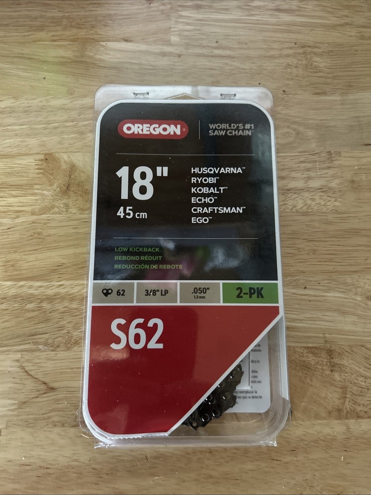Oregon S62 18-Inch Chainsaw Chain 2-Pack Low Kickback 62 Links 3/8 .050 Gauge