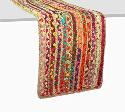 Jute Chindi Table Runner - Braided Handwoven 13x72 Inches Multi Color