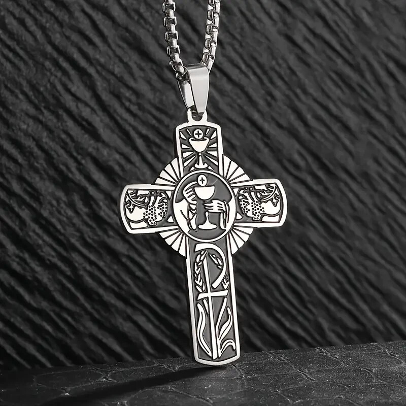 Stainless Steel Cross Pendant Necklace for Men