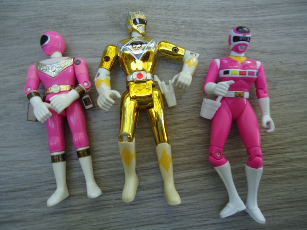 VTG Power Rangers Toys 2 Pink 1 Yellow Gold 90s Collectible Action Figure Toys
