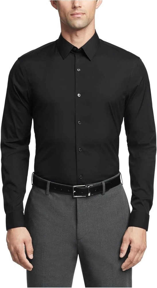 Calvin Klein Men's Active Performance Stretch Shirt, Black, L (16-16.5, 32/33)