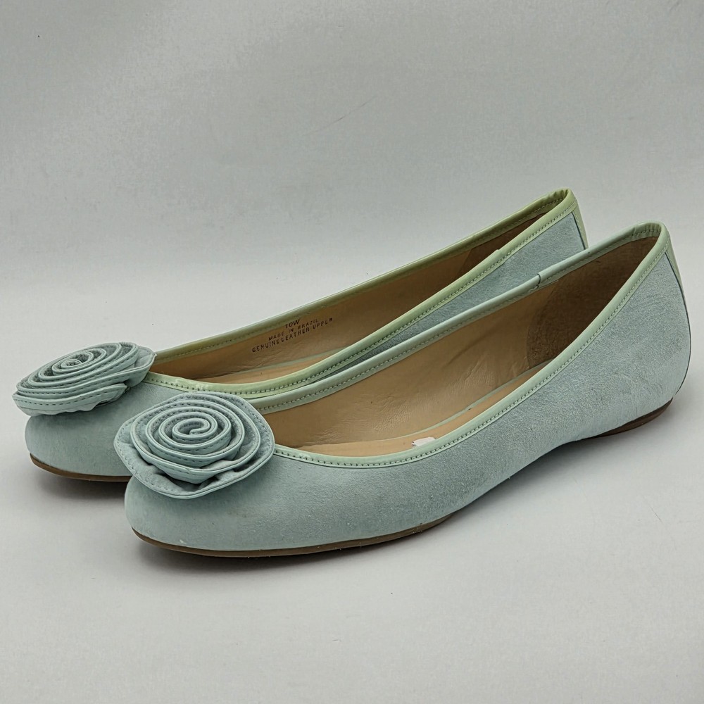 Talbots Suede Leather Ballet Flats Patent Trim Rose Bow. Size 10W