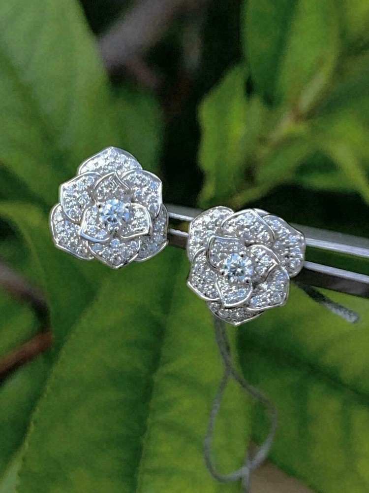 1.50Ct Lab-Grown Round Diamond Flower Earrings in 14K White Gold