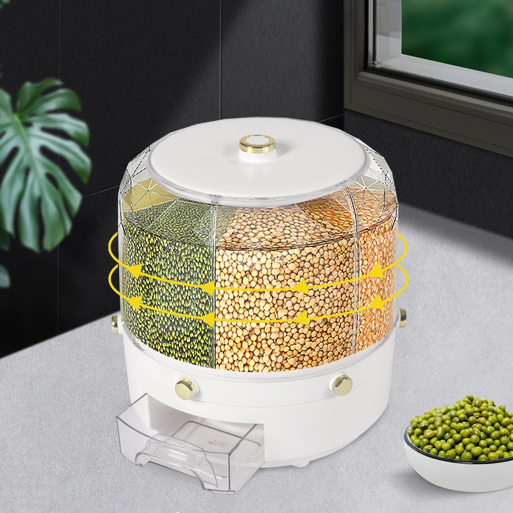 6-In-1 6KG Cereal Dispenser Rotating Grain Container Rice Storage Dry Food Box