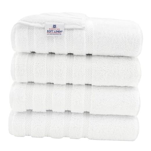 Luxury 4 Piece Bath Towel Set, 600 GSM 100% Bath Towel Set of 4 Bright White