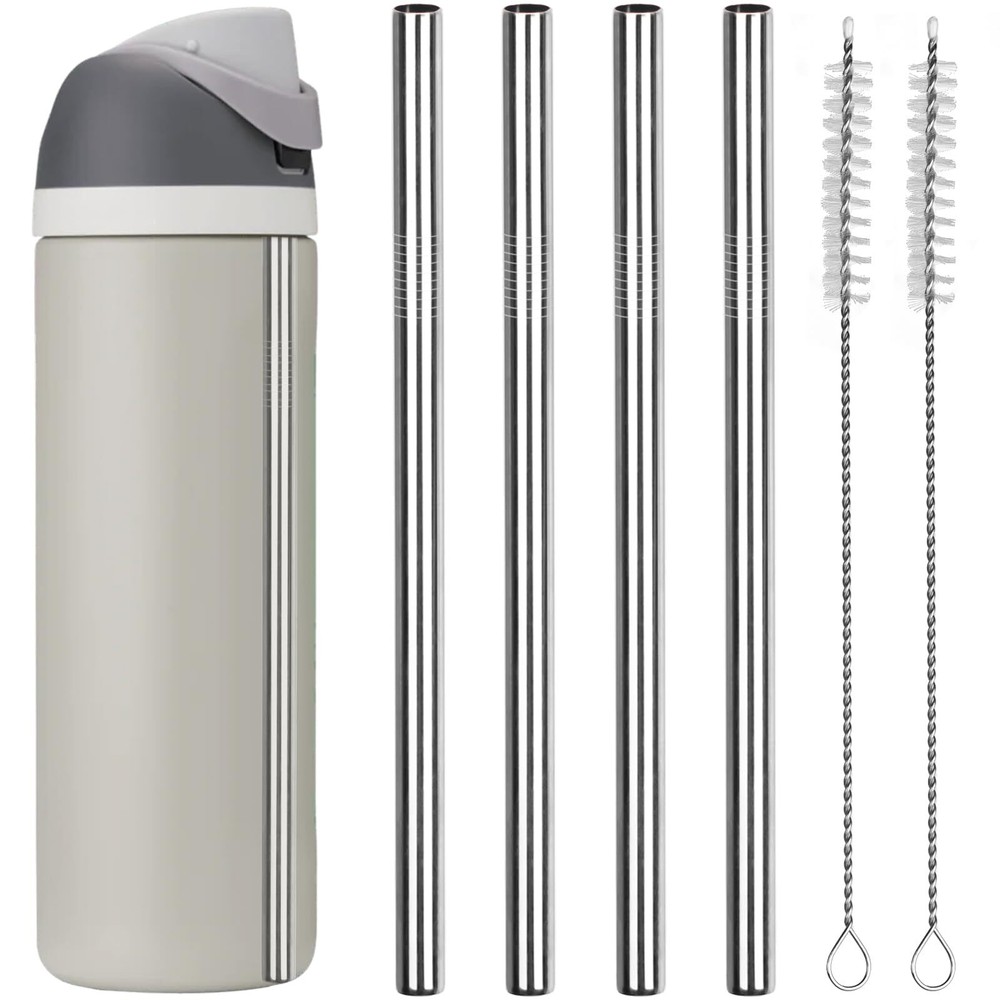 Owala Water Bottle Replacement Stainless Steel Straws 4-Pack with 2 Cleaning Brushes 21x1cm
