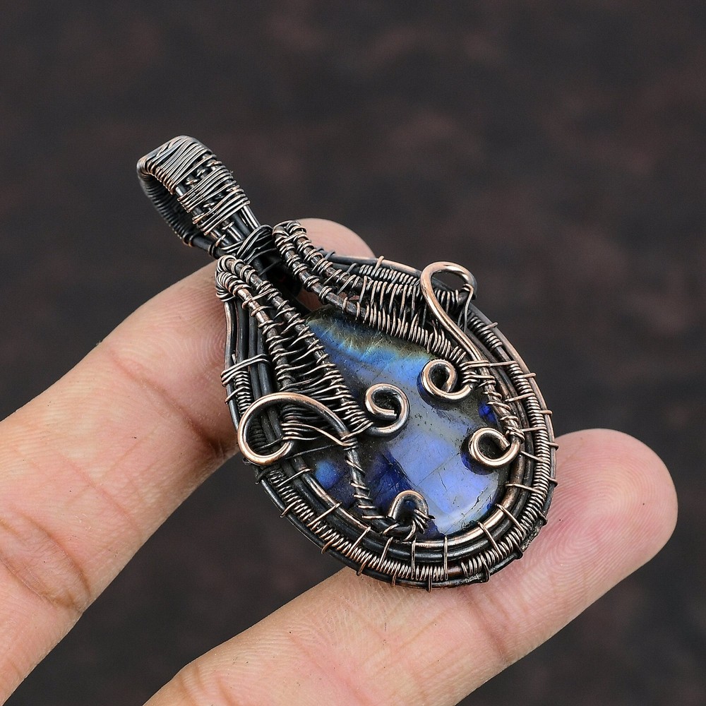 Mothers Day Special Copper Labradorite Wire Wrapped Artisan Pendant Necklace Gift-image