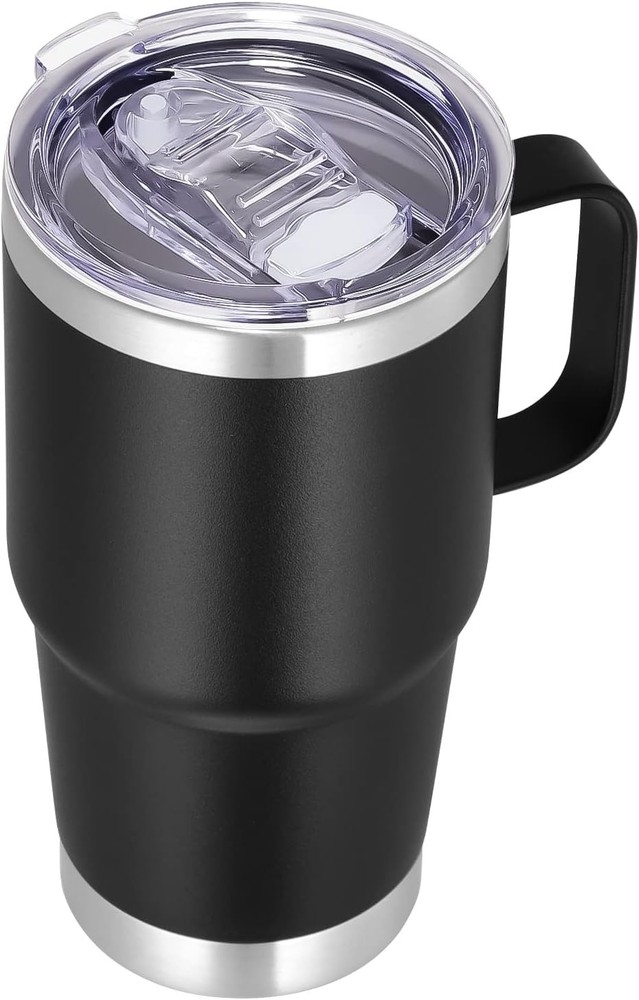VEGOND 20 oz Tumbler with Handle Lid and Straw, Stainless Steel Black
