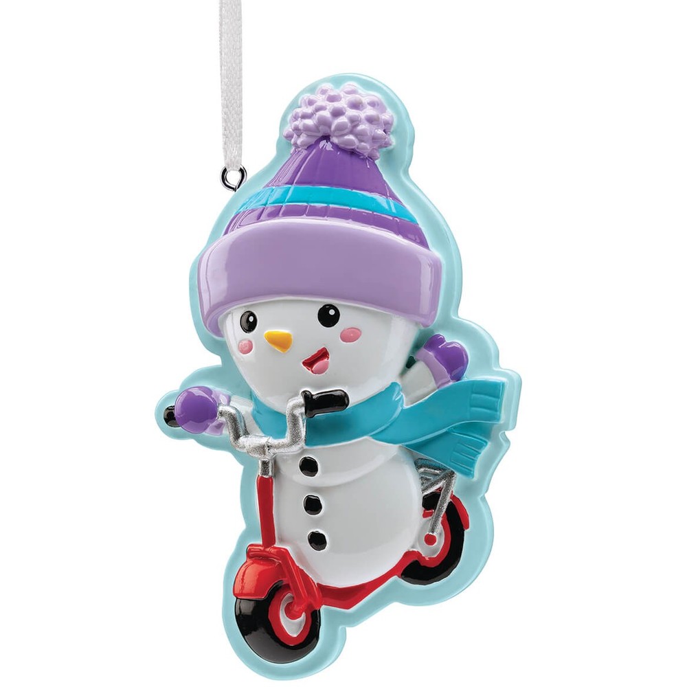 Snowman on Scooter Ornament, Crafted With 100% Durable Resin, Holiday/Chrisas Dé
