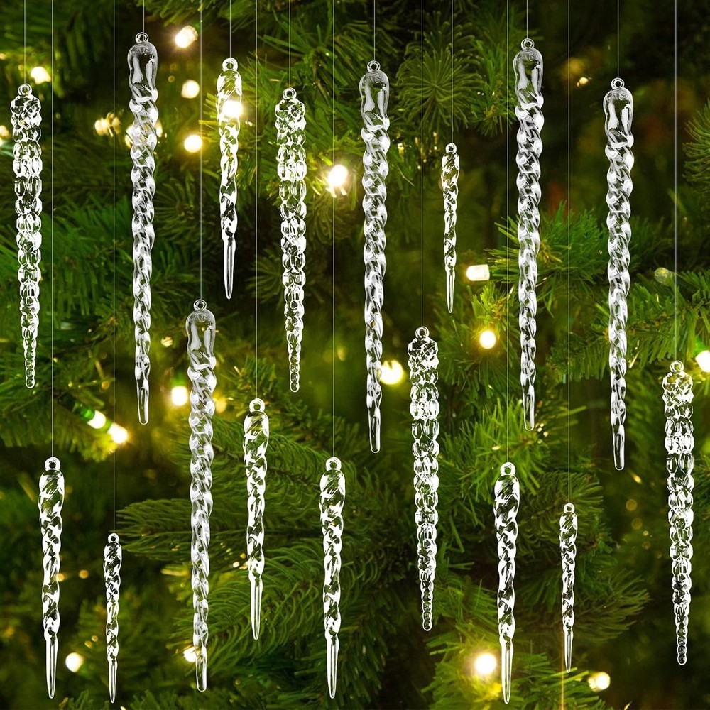 24pcs Christmas Tree Crystal Decorations 4 Styles Clear Acrylic Xmas Tree Icicle