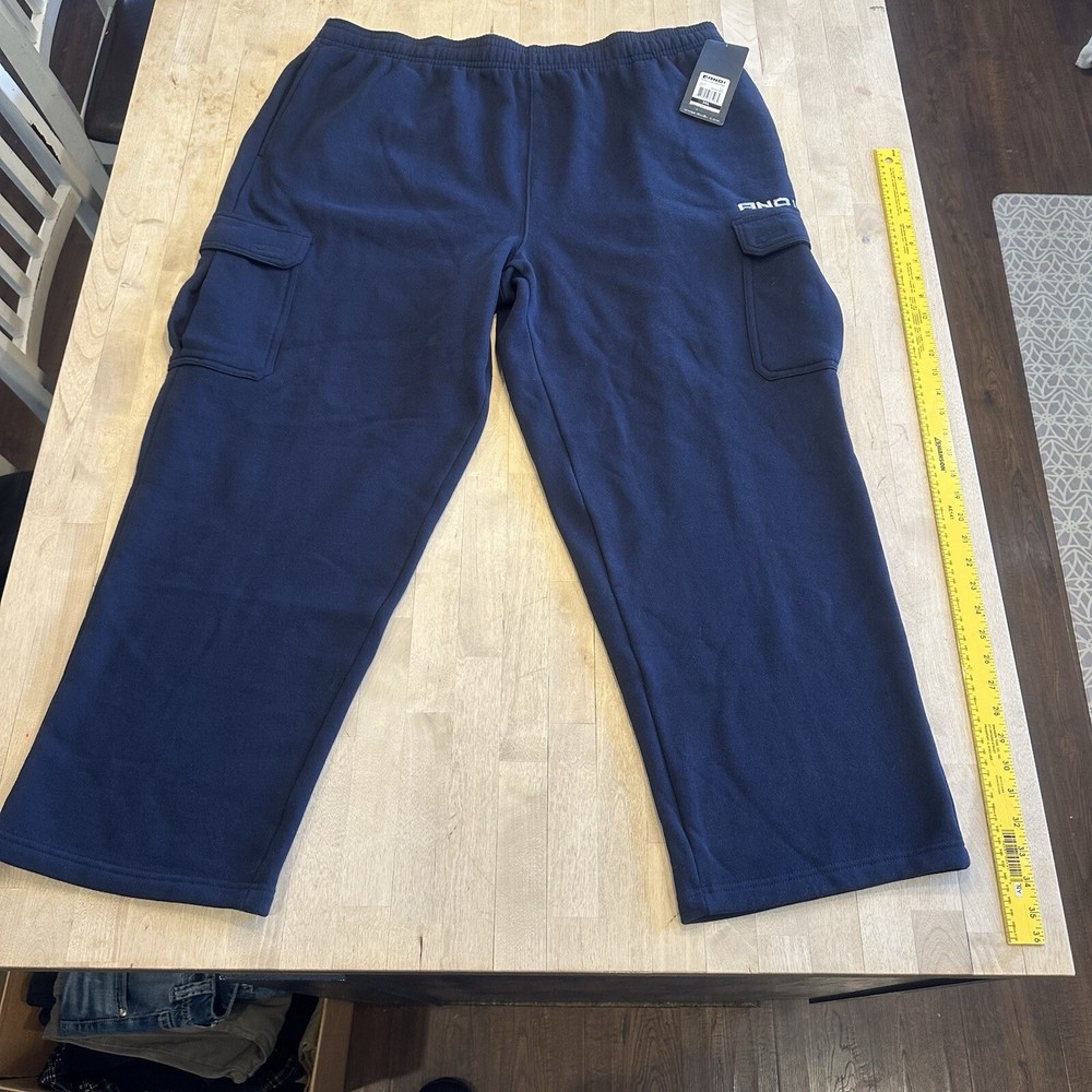 NWT AND1 Cargo Sweatpants Mens 3XL Blue Embroidered Logo Drawstring Fleece Y2K