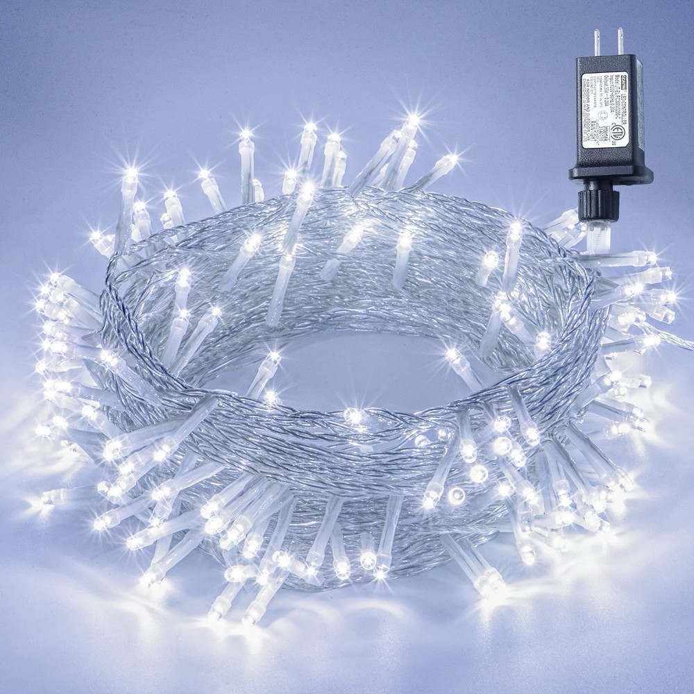 White Oopswow 100LED Plug-in Fairy String Lights with 8 Lighting Modes