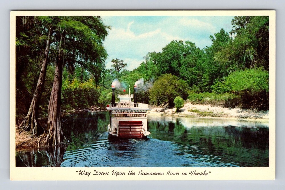 White Springs Florida Suwannee River Vintage Paddle Boat Souvenir Postcard